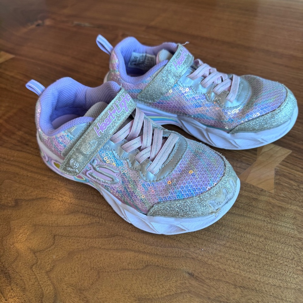 Skechers Kids' Glitter Sneakers - Silver and Lavender. Girls Size 1